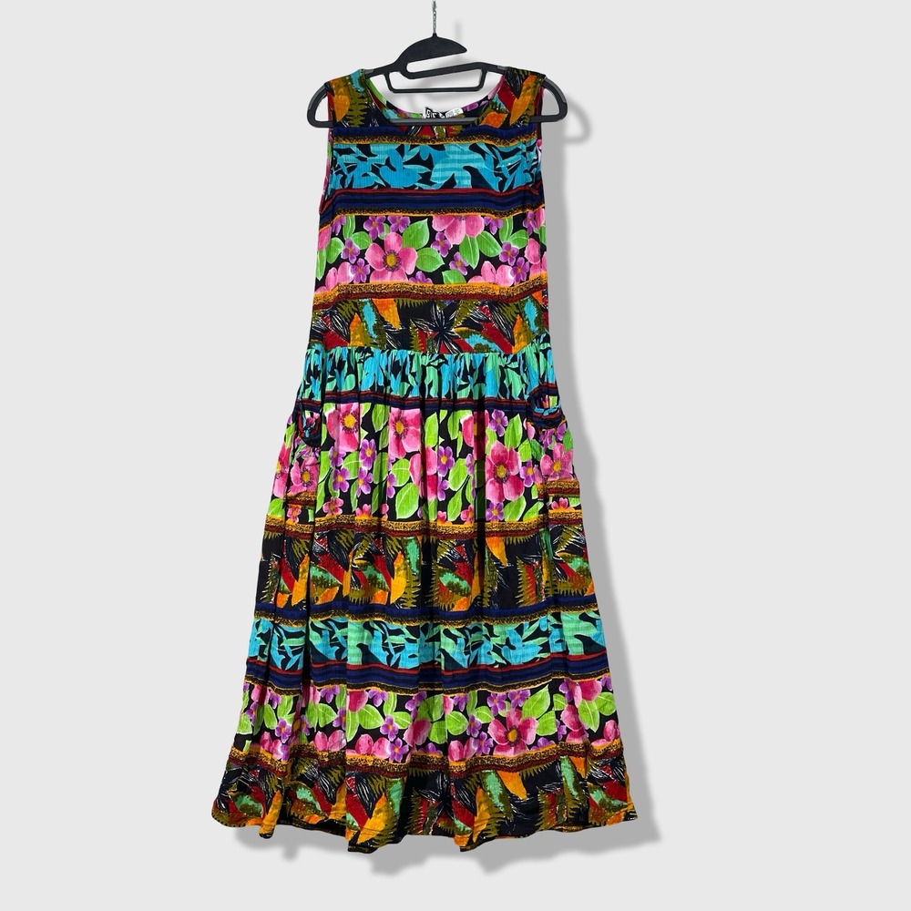 Bila Floral Maxi Dress Womens Small Multicolor Boho Tropical Hippie Aesthetic
